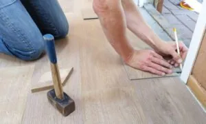 Tile flooring installation in progress